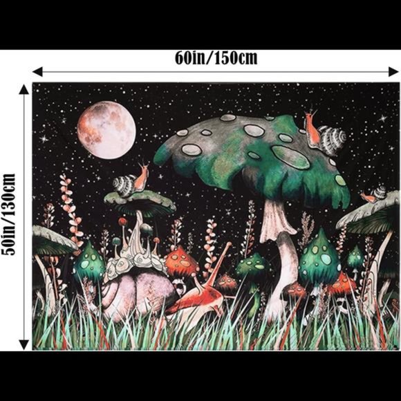 Trippy Mushroom Tapestry for Bedroom Aesthetic, Moon and Stars Tapestry